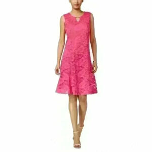 NWT JM Collection sz PS lace Pink Sleeveless A-Line Dress Knee-Length